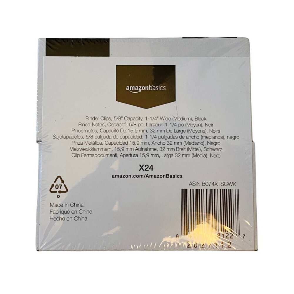 AMAZON BASICS Black Binder Clips (Medium) 24 Count | 1.25" Clip | New in Box